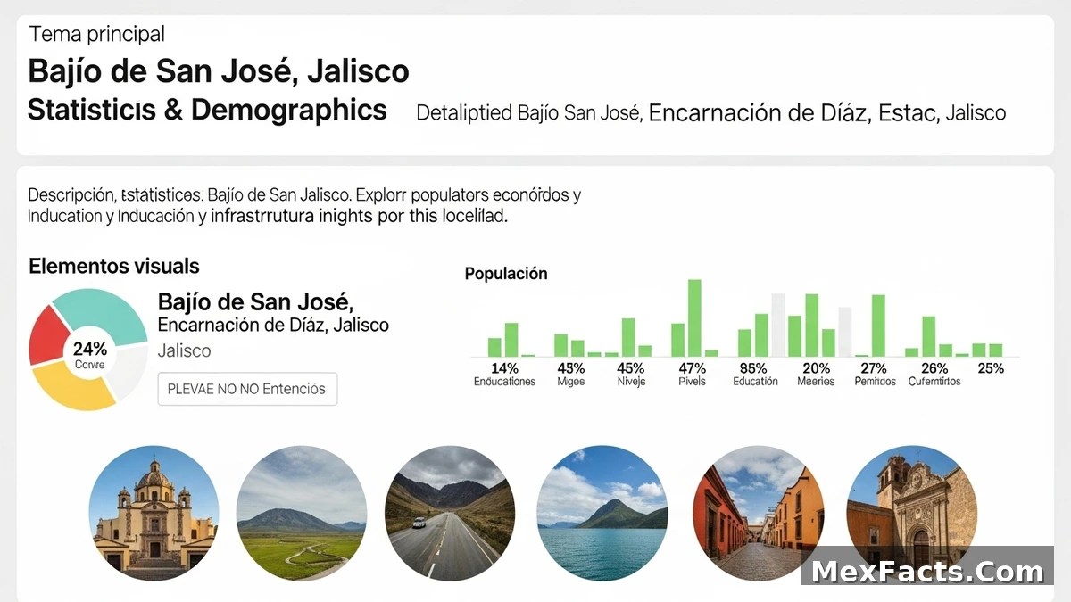 Statistical data visualization for Bajío de San José, Encarnación de Díaz, Jalisco, highlighting population and economic indicators.