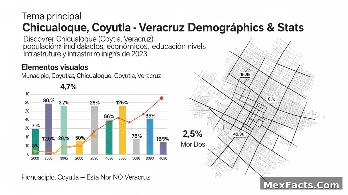 Statistical overview of Chicualoque, Coyutla, Veracruz, showcasing demographic and geographic data points.