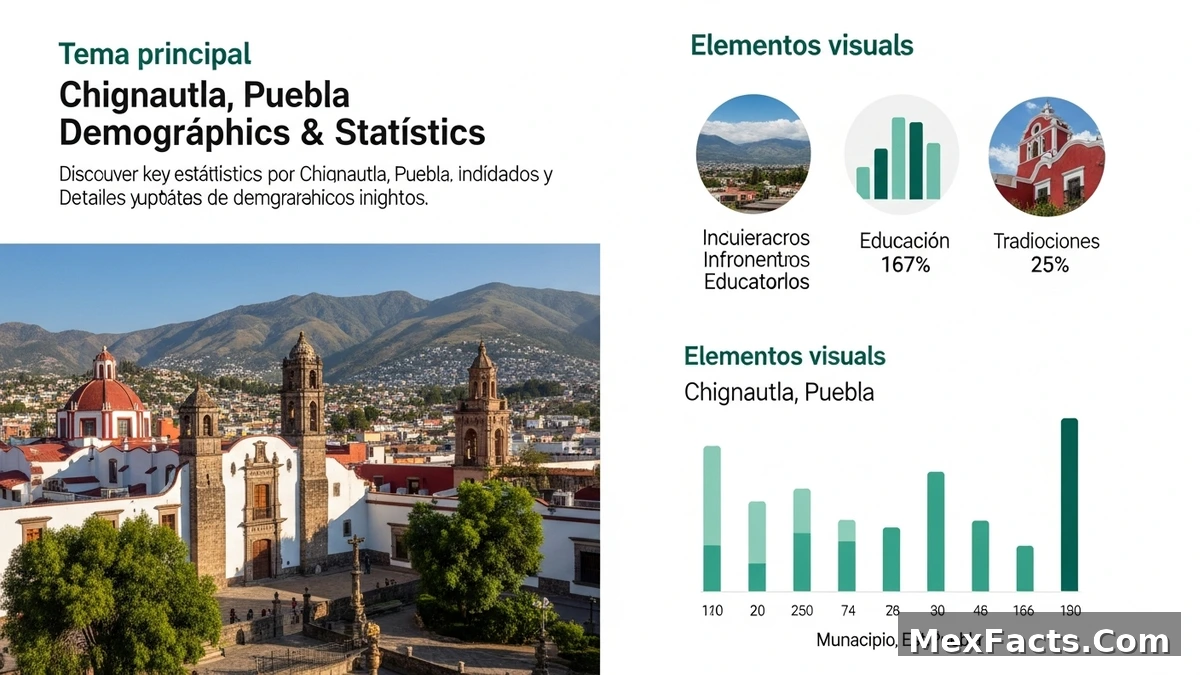 Statistical data visualization for Chignautla, Puebla, showing population and economic trends.